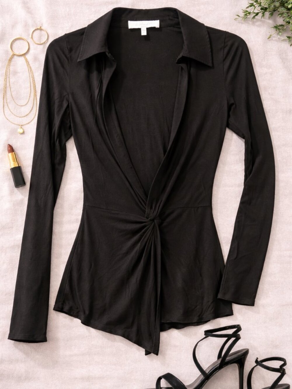 Revolve - L’Académie Black Deep V Twist Blouse (XS )